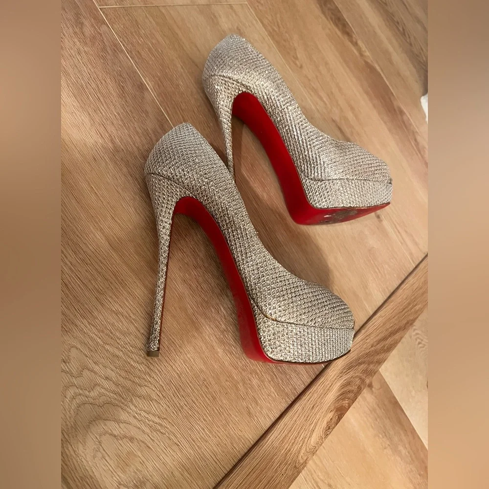 Sparkling Silver Peep-Toe Platform Pumps